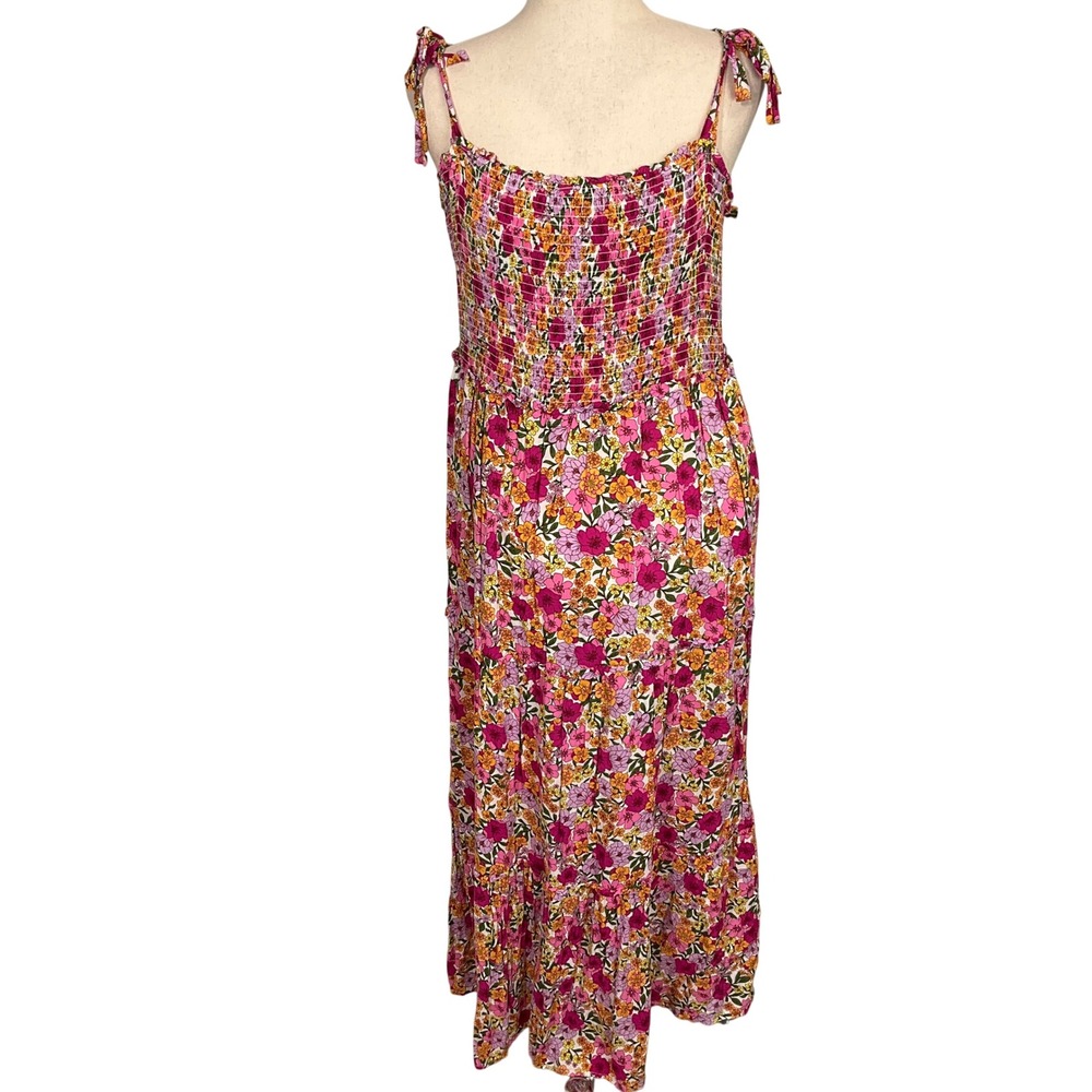 Draper‎ James RSVP Maxi Dress Womens Large Pink Floral Smock Tier Summer Boho